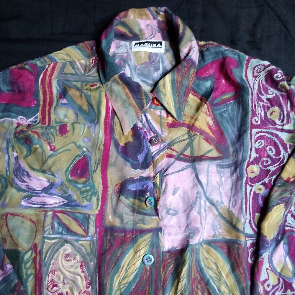 Vintage Marsina Abstract Geometric Psychedelic Button Shirt